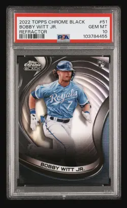 2022 Topps Chrome Black Refractor d’/199 Bobby Witt Jr. PSA 10 - Image 1