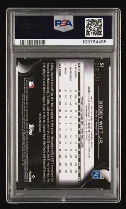 2022 Topps Chrome Black Refractor d’/199 Bobby Witt Jr. PSA 10 - Image 2