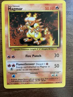 Pokemon TCG Magmar Unlimited Uncommon Card Base Set, 36/102, Regular - Image 1
