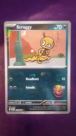 Scraggy Pokemon Card 057/086 Masterball Pattern SV White Flare NM Condition - Image 1
