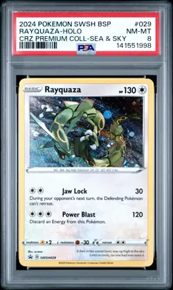 PSA 8 Rayquaza Holo 029/159 Crown Zenith Premium Collection Sea & Sky Pokemon - Image 1