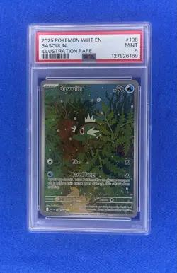 2025 POKEMON WHT EN-WHITE FLARE ILLUSTRATION RARE #108 BASCULIN PSA 9 - Image 1