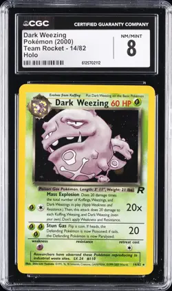 2000 POKEMON TEAM ROCKET - HOLO #14/82 DARK WHEEZING CGC 8 - Image 1
