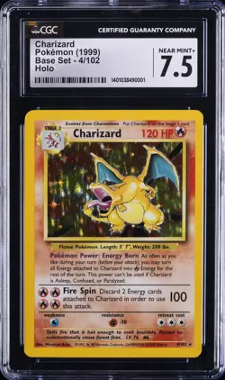 1999 POKEMON BASE SET HOLO #4 CHARIZARD CGC 7.5 - Image 1