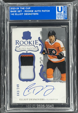 2023-24 Upper Deck The Cup Elliot Desnoyers RPA Rookie Patch Auto /249 #142 B - Image 1