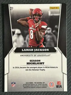 2018 Panini National VIP Gold Lamar Jackson Rookie RC Louisville #87 Ravens - Image 2
