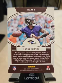 Lamar Jackson BALTIMORE RAVENS 2021 LEGACY FLASHBACK BLUE PARALLEL /50 SP MVP - Image 4