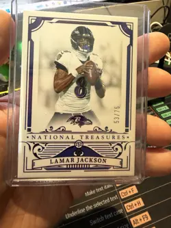 2025 National Treasures Lamar Jackson Purple Holo Team Color Match /75 Ravens - Image 1