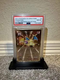 2021 Pokemon Celebrations Charizard 4/102 Gold Metal Promo Card PSA 8 - Image 1