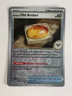 Pokemon TCG 151 Reverse Holographic Antique Old Amber 154/165 Near Mint - Image 1
