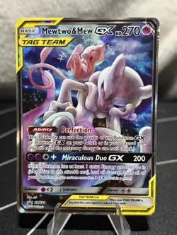 DAMAGED Pokemon Mewtwo and Mew GX SM191 Promo Tag Team 2019 Sun & Moon - Image 1