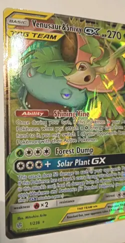 Pokemon TCG Venusaur & Snivy GX 1/236 Tag Team Cosmic Eclipse Full Art Holo - Image 2