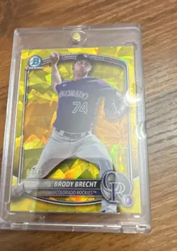 2025 Bowman Chrome Draft Sapphire Edition - Brody Brecht Yellow /75 (RC) - Image 1
