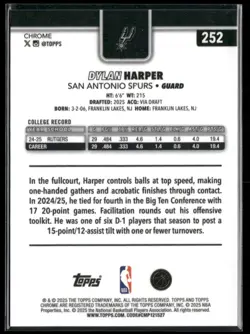 2025-26 Topps Chrome - Dylan Harper #252 X-Fractor (RC) Blue SP - Image 2