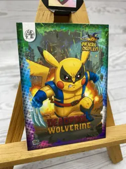 Pikachu as Cosplay Deadpool Wolverine Lazer Holo Non- Pokemon Fan Art Card - Image 2