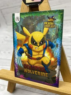Pikachu as Cosplay Deadpool Wolverine Lazer Holo Non- Pokemon Fan Art Card - Image 3
