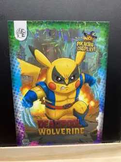 Pikachu as Cosplay Deadpool Wolverine Lazer Holo Non- Pokemon Fan Art Card - Image 5