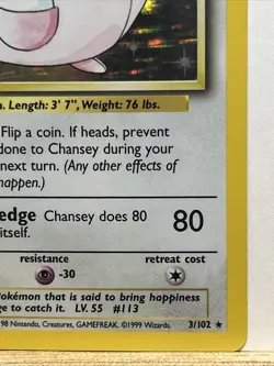 1999 VINTAGE POKEMON TCG CHANSEY 3 BASE SET HOLO RARE MP - Image 5