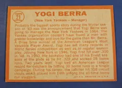 Topps 1964 Yogi Berra New York Yankees Base Set Baseball Card #21 - Image 2