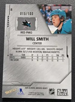 2025-26 Skybox Metal Universe Will Smith Red Precious Metal Gems /100 PMG Sharks - Image 2