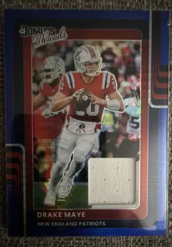 2025 Panini Donruss Optic - Donruss Threads Drake Maye #DT Blue Hyper Prizm (MEM - Image 1
