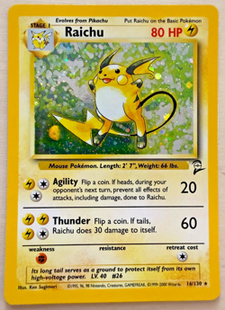 Pokemon TCG Raichu Base Set 2 Holo Unlimited Holo Rare Card 16/130 SUPER CLEAN! - Image 1