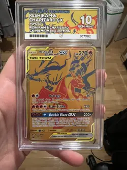 ACE 10 Reshiram & Charizard Gx Sun & Moon Tag Team SM247 Ace Label Graded Card - Image 1