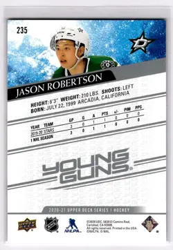 2020-21 Upper Deck Young Guns #235 Jason Robertson Dallas Stars Rookie RC - Image 2