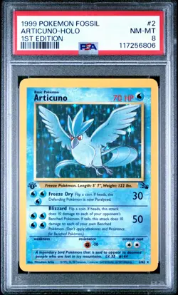 1999 POKEMON 1ST ED FOSSIL ARTICUNO #2 PSA 8 NM #117256806 (NEW CERT) - Image 1