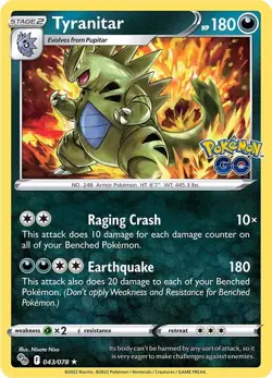 Tyranitar (043/078) [Pokemon GO] Lightly Played Reverse Holofoil Pokemon TCG - Image 1