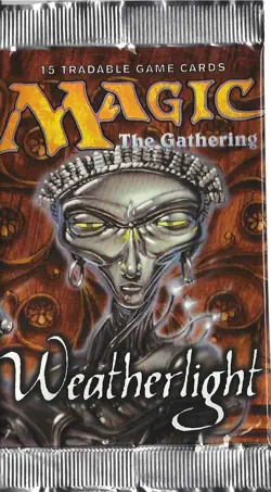 MTG: WEATHERLIGHT empty Booster Pack wrapper; rear tears, NO CARDS, 1997 - Image 1
