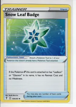 SNOW LEAF BADGE TRAINER EVOLVING SKIES SET POKEMON CARD 159/203 NM/M - Image 1