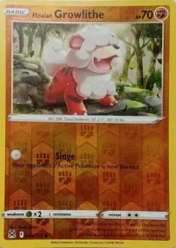 083/196 HISUIAN GROWLITHE REVERSE HOLO LOST ORIGIN POKEMON CARD - Image 1