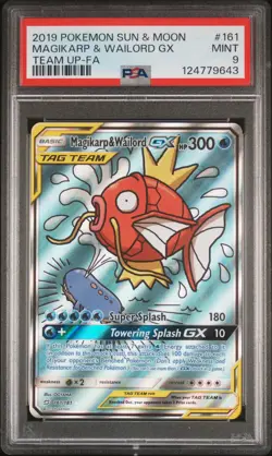 2019 POKEMON SUN & MOON TEAM UP #161 FULL ART/MAGIKARP & WAILORD GX PSA 9 - Image 1