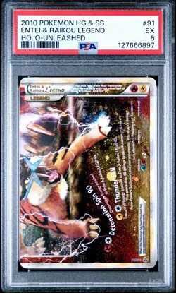 2010 POKEMON HEARTGOLD & SOULSILVER UNLEASHED ENTEI & RAIKOU LEGEND-HOLO PSA 5 - Image 1