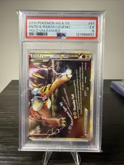 2010 POKEMON HEARTGOLD & SOULSILVER UNLEASHED ENTEI & RAIKOU LEGEND-HOLO PSA 5 - Image 3