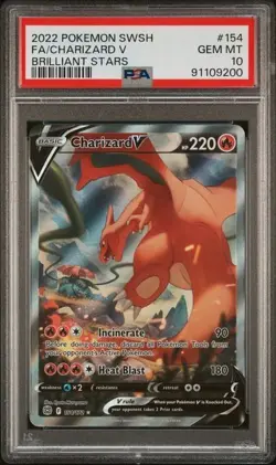PSA 10 GEM MINT Pokemon Brilliant Stars Charizard V Alternate Alt Art 154/172 - Image 1