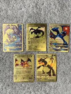 Set of 5 Charizard Gold Foil Fan Art Display Cards - Image 1