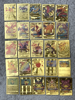 Set of 110 Charizard,Gengar,Dragonite,Pikachu & MoreGold Foil Fan Art Cards - Image 1
