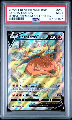 2022 POKEMON SWSH BLACK STAR PROMO #260 FULL ART/CHARIZARD V PSA 9 - Image 1