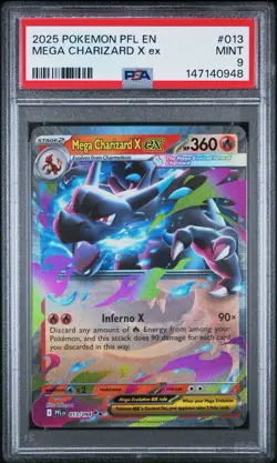 2025 POKEMON PFL EN-PHANTASMAL FLAMES #013 MEGA CHARIZARD X EX PSA 9 - Image 1