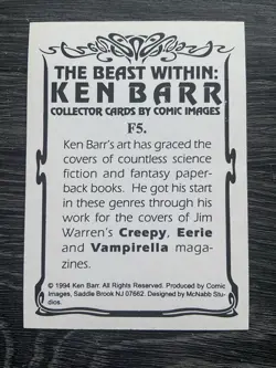1994 Comic Images The Beast Within: Ken Barr Trading Card Foil Chase Card F5 - Image 2