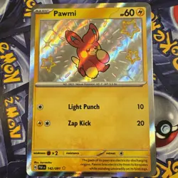 Pawmi 142/091 SV: Paldean Fates Holo LP Baby Shiny Pokemon Card TCG - Image 1