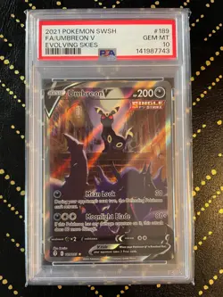 2021 Pokemon Evolving Skies Umbreon V #189 Full Art PSA 10 Gem Mint - Image 1
