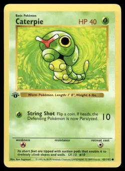 Caterpie 45/102 1st Edition Base Set Shadowless Common NM EBAY LIVE MONDAY - Image 1