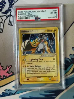 2005 Pokemon Ex Unseen Forces Gold Star 114 Raikou Holo Psa 8 NM Mint - Image 1
