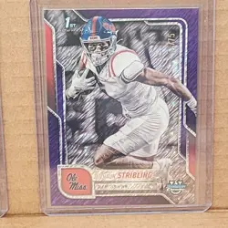 De'Zhaun Stribling 2025 Bowman Univ Chrome Purple Shimmer #71/75 Ole Miss - Image 1