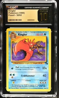 1999 Pokemon KINGLER 38/62 Fossil CGC PRISTINE 10 - Low Population:4 - Image 1