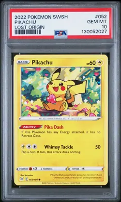 2022 Pokemon SWSH Lost Origin #052 Pikachu PSA 10 GEM MINT SUPER LOW POP - Image 1