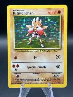 Pokemon TCG Hitmonchan Base Set Holo Unlimited Rare 7/102 - Image 1